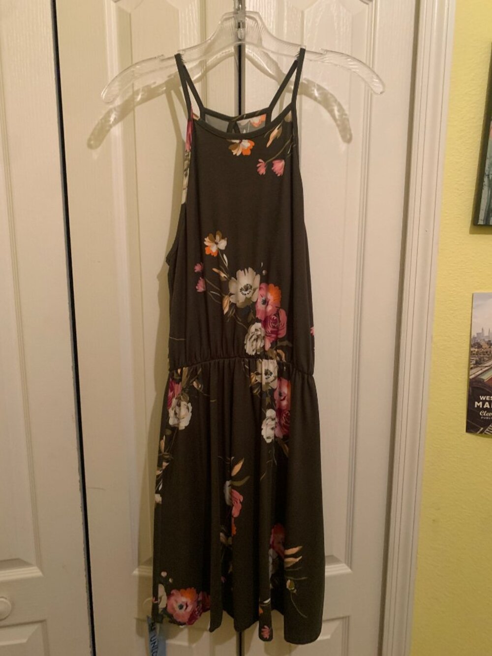 French Grey Floral Maxi Dress - Size M